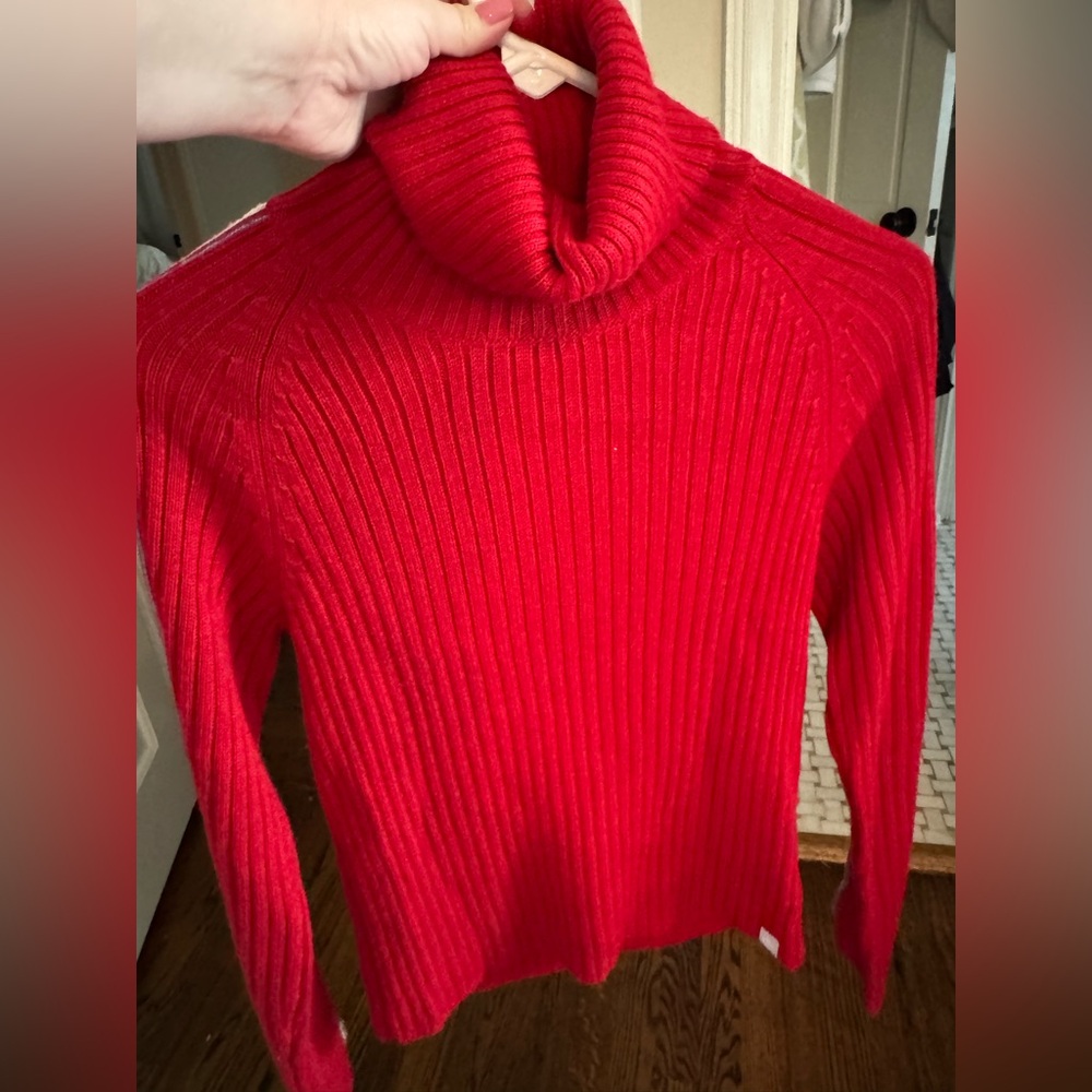 Bogner Fire + Ice Ribbed Knit Turtleneck Top in Red Medium